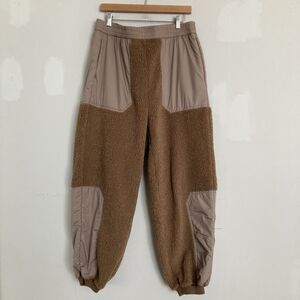 NEW H&M Sherpa Teddy Jogger Pants LARGE Brown Lounge Winter Athleisure